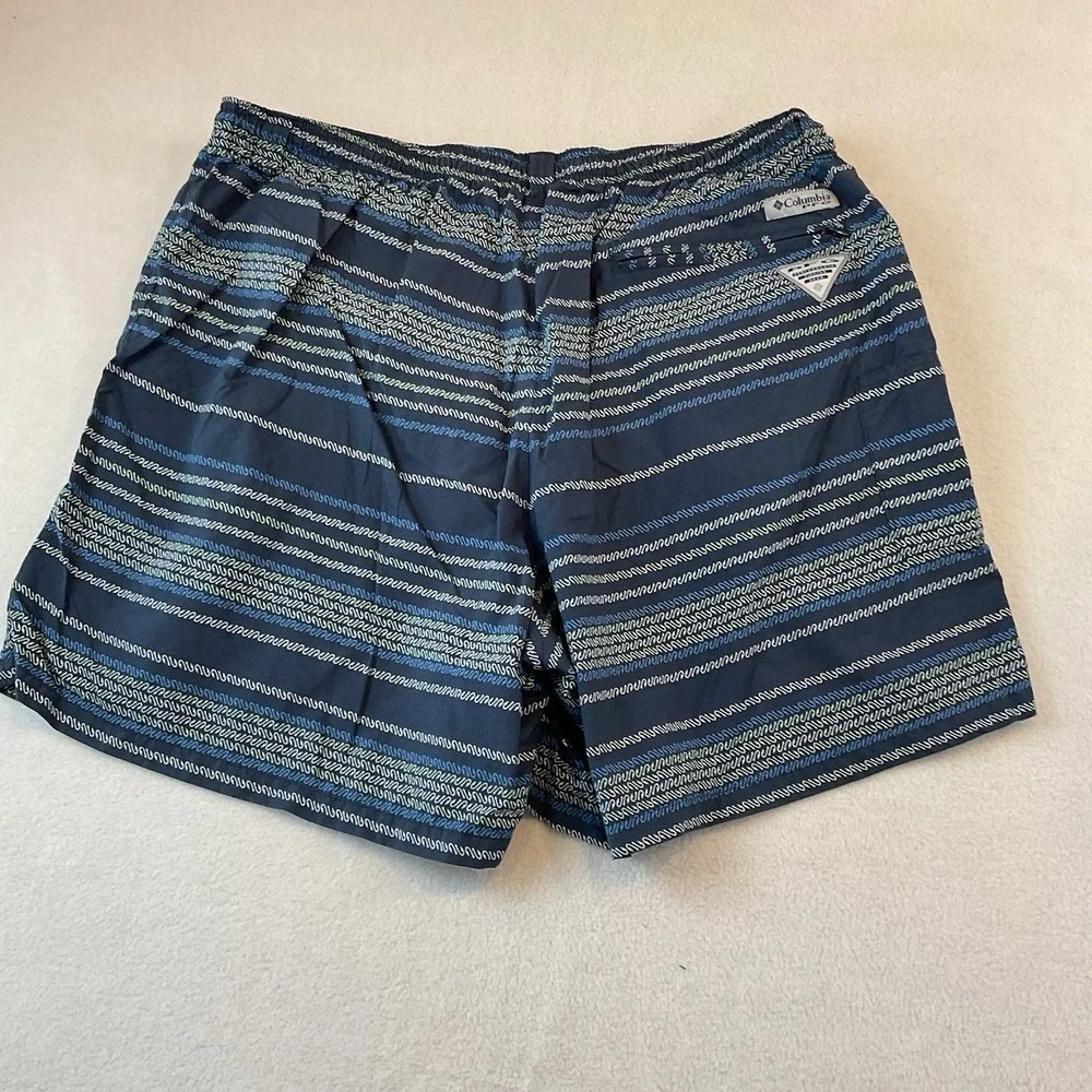 Columbia PFG Swin Trunks‎ Mens XXL Blue Striped Mesh Lining Pockets Drawstring